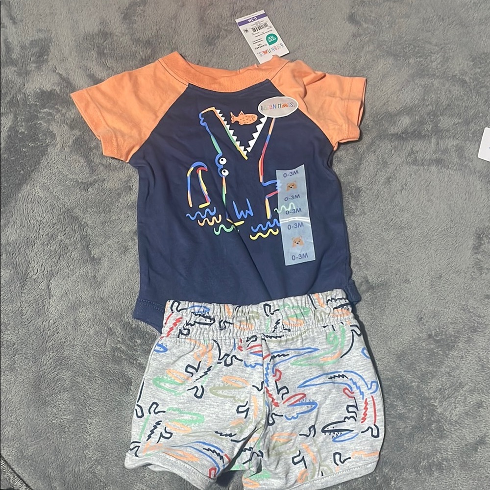 Garanimals Navy and Orange Crocodile Matching Set- Onesie & Shorts